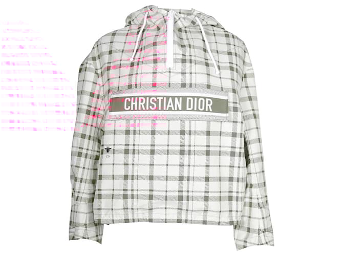 Christian Dior Logo Checked Long Sleeve Hoodie in Pink Polyester