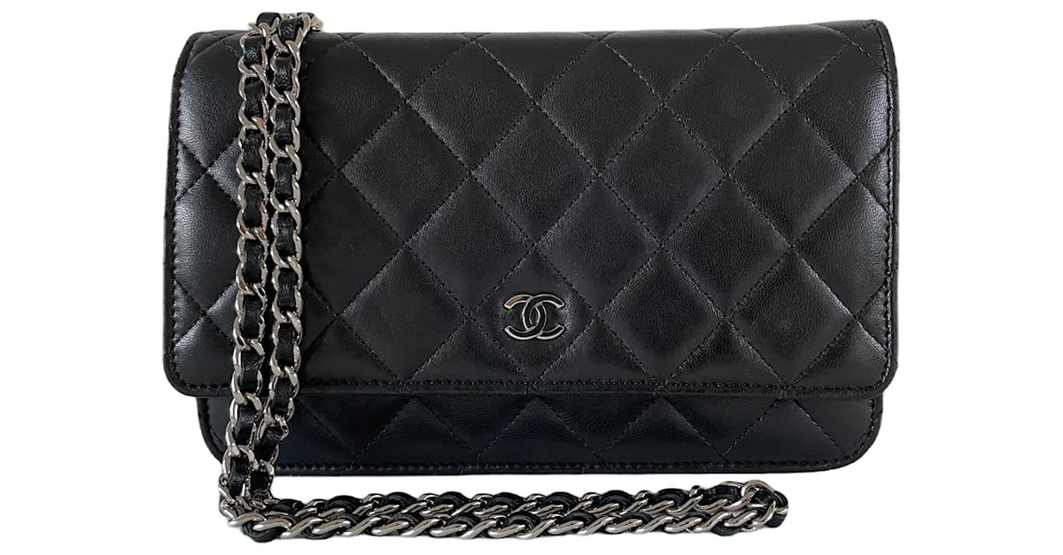 Chanel WOC Wallet on chain black lambskin single flap gold hardware Leather   - Joli Closet