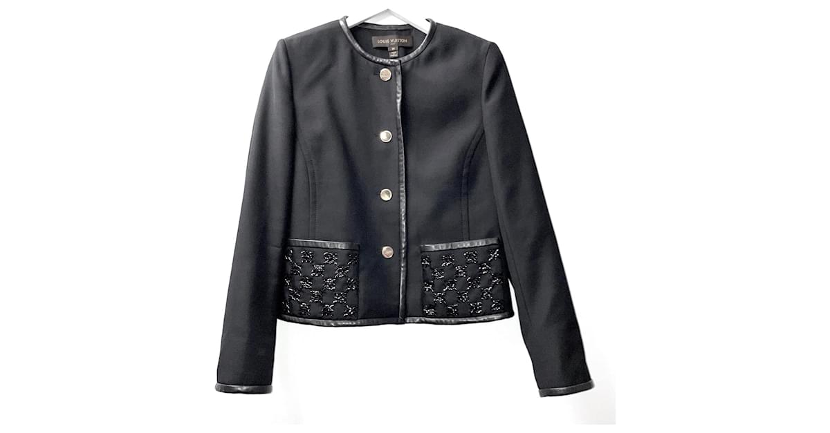 Louis Vuitton SS16 Black Beaded Pocket Jacket Silk Wool Acetate