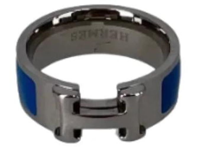 Bague Damier Bleu Et Argenté - Acier Inoxydable, Neuf Avec étiquettes