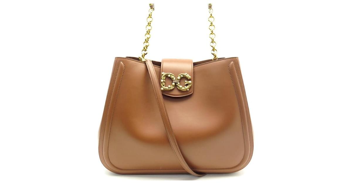 ショルダーバッグ・ポシェット Dolce & Gabbana Sunset' Brown Leather Bag DOLCE GABBANA Orange Leather Beige WickerTote Shoulder Bag