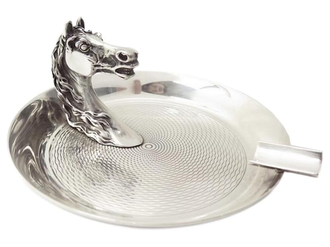 Hermès HERMES RAVINET D'ENFERT HORSE HEAD ASHTRAY IN SILVER METAL