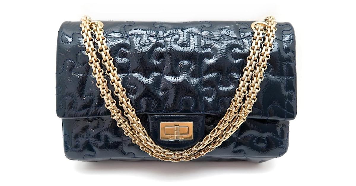 Blue Quilted Patent Leather Round 'CC' Bag