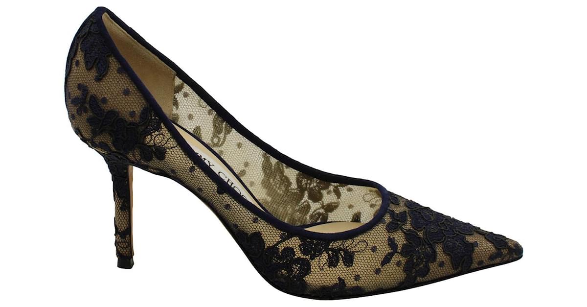 Jimmy Choo Navy Lace Pumps Blue Navy blue ref.723110 - Joli Closet