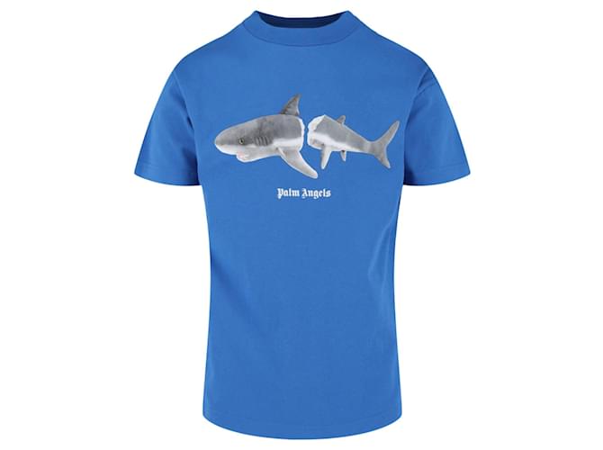 Palm Angels Broken-Shark Crewneck T-Shirt Blue Cotton ref