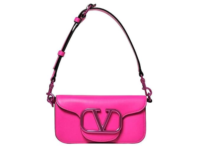 Valentino Garavani Loco V-Logo leather shoulder bag Fuschia