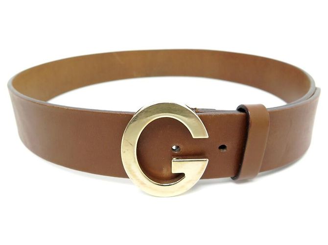 GUCCI GOLD BUCKLE BELT 203742 taille 80 BROWN LEATHER BELT  display picture 1
