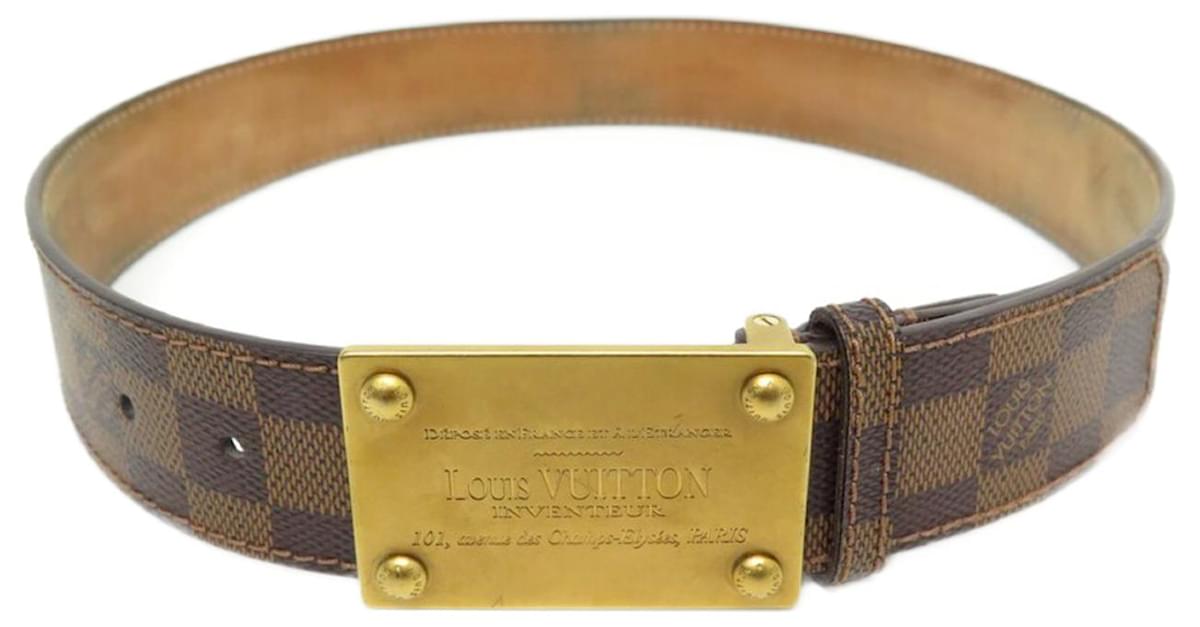 LOUIS VUITTON BELT INVENTOR T BUCKLE 80 IN EBENE BELT DAMIER CANVAS Brown  Cloth ref.728653 - Joli Closet