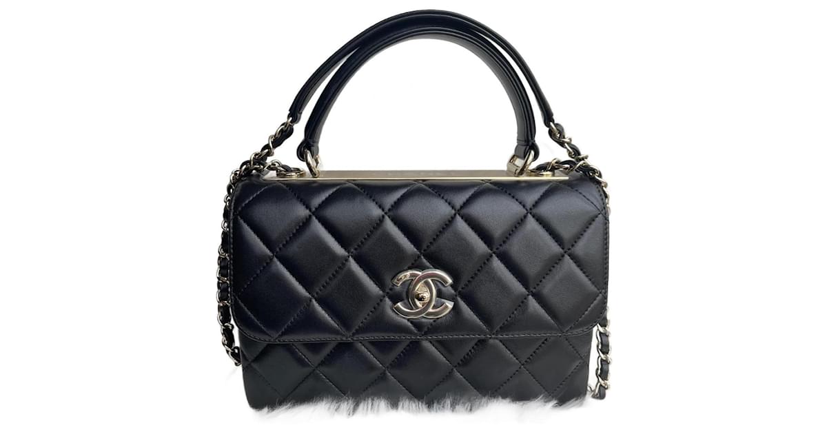 Chanel trendy CC top handle flap bag Black Leather ref.730187