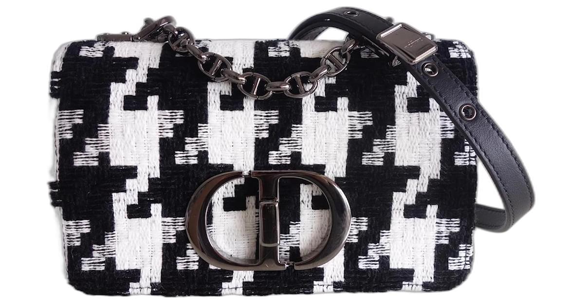Dior - Small Dior Caro Bag Black and White Macro Houndstooth Fabric - Women