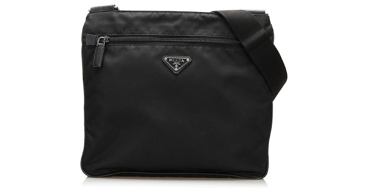 Prada Tessuto Flat Messenger Bag Black Cloth ref.733588 - Joli Closet