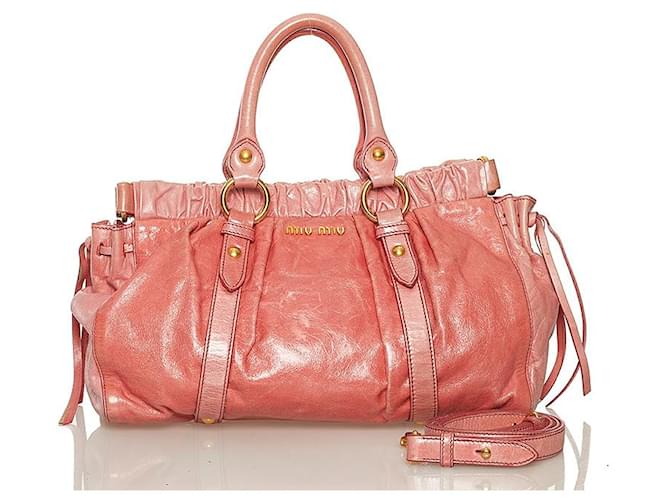Miu Miu Vitello Lux Gathered Leather Handbag Pink Pony-style
