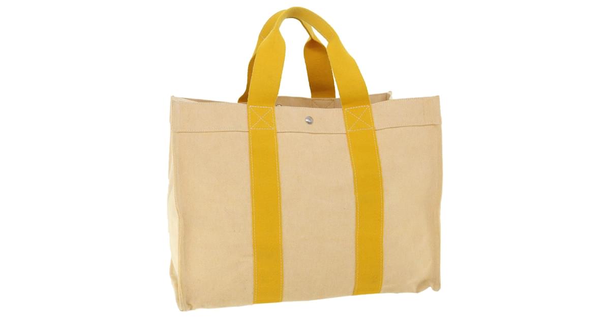 HERMES Bora Bora PM Tote Bag Canvas White x yellow