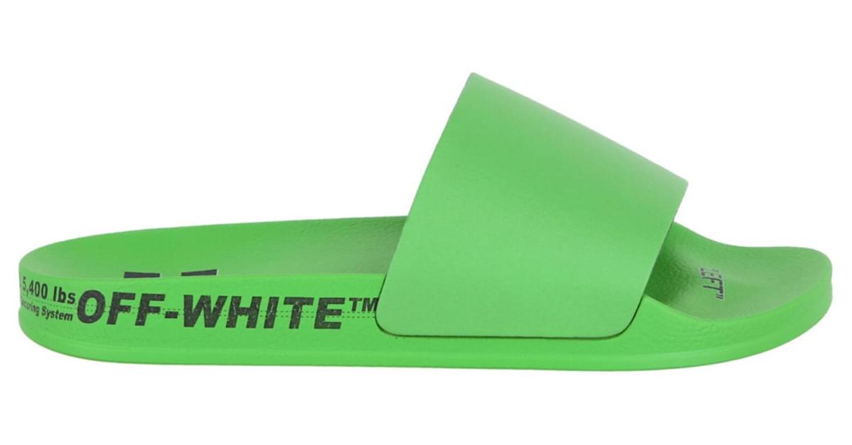 Green off white slides best sale