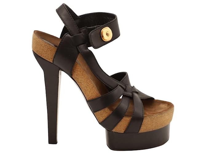 Balenciaga Strappy High Heel Platform Sandals in Black Leather ref