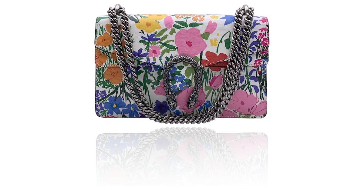 Gucci X Ken Scott Dionysus Shoulder Bag In White Floral Print Black Leather Ref 743951 Joli Closet