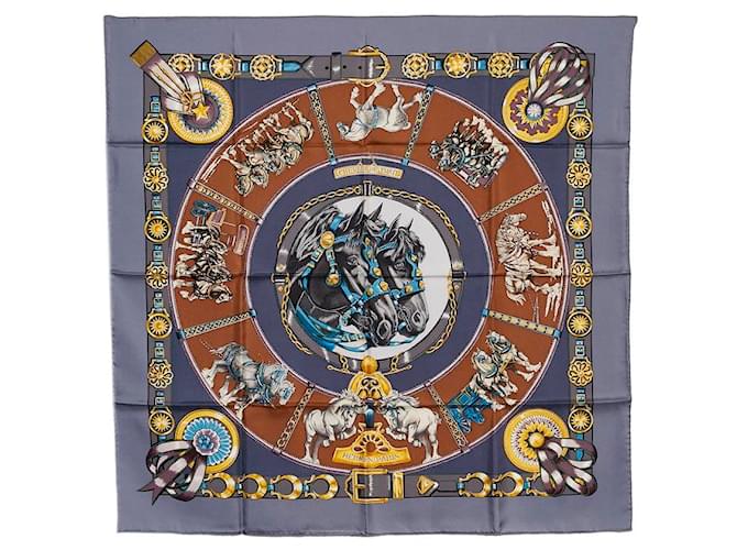 Women’s Equus 100% Silk Circle Horse & Buggy Carré Scarf in Brown (92cm x 92cm)