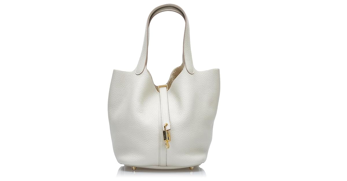 Hermès Hermes White Clemence Picotin 22 Leather Pony-style calfskin  ref.745549 - Joli Closet