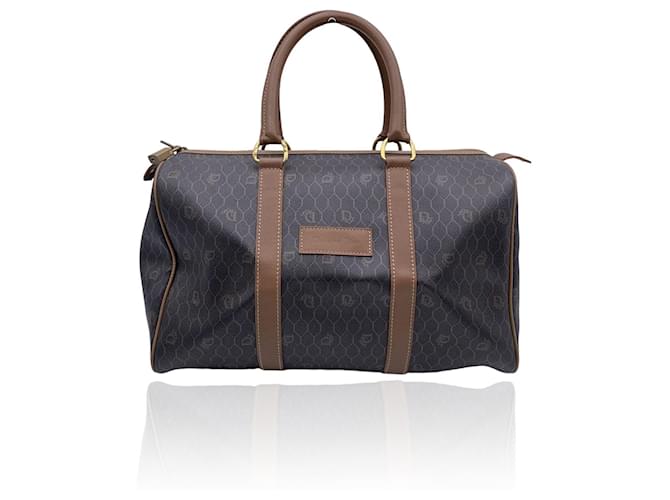 Designer Handtasche Boston Style - Monogramm Muster, Braun/Gold, Mit Schultergurt