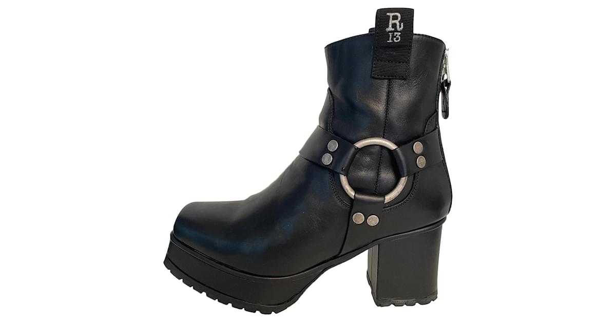 R13 Ankle Boots Black Leather ref.749479 Joli Closet