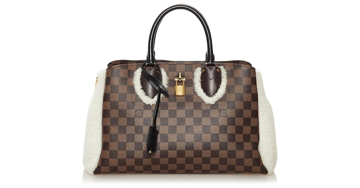 Brown Louis Vuitton Damier Ebene Shearling Normandy Bag
