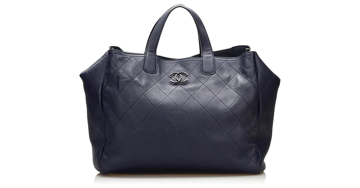 Chanel Blue Metallic Modern Chain E/W Tote Bag Leather Pony-style