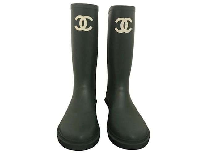 CHANEL シャネル　レインブーツ　24 24.5 38 モスグリーン 中古・古着通販】CHANEL (シャネル) レインブーツ グリーン サイズ:38