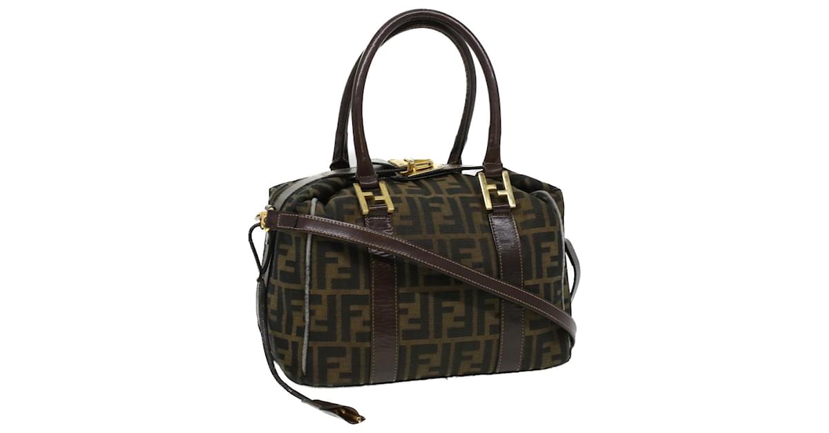 FENDI Zucca Canvas Hand Bag Black Brown Auth yk7553b ref.970359