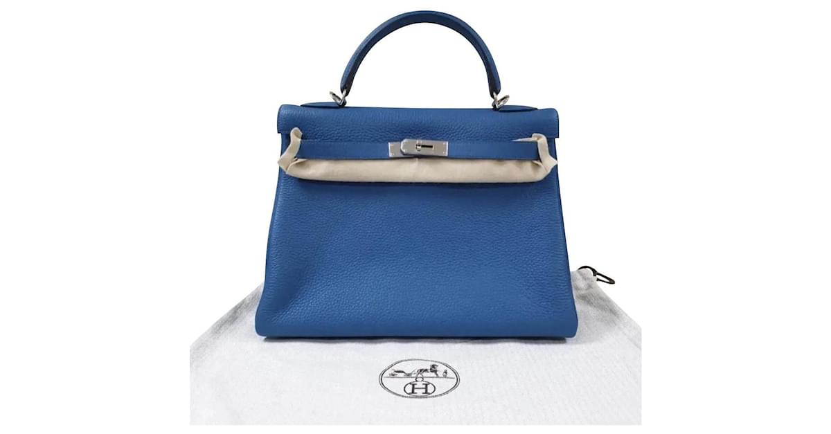 Hermes Kelly Handbag Blue Evercolor with Pallladium Hardware 32 Blue  208648446