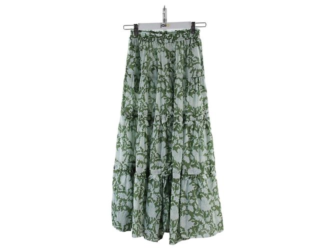 Jupe En Cuir MAJE Taille 38 - Beige Rayé Gris - Très Bon état - Style Mini