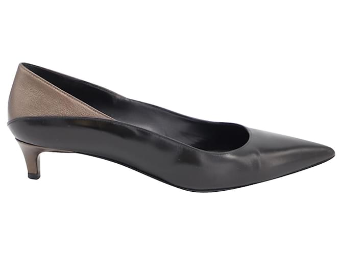 Max Mara Pointed Toe Kittens Heel Pumps in Black Leather ref.773334