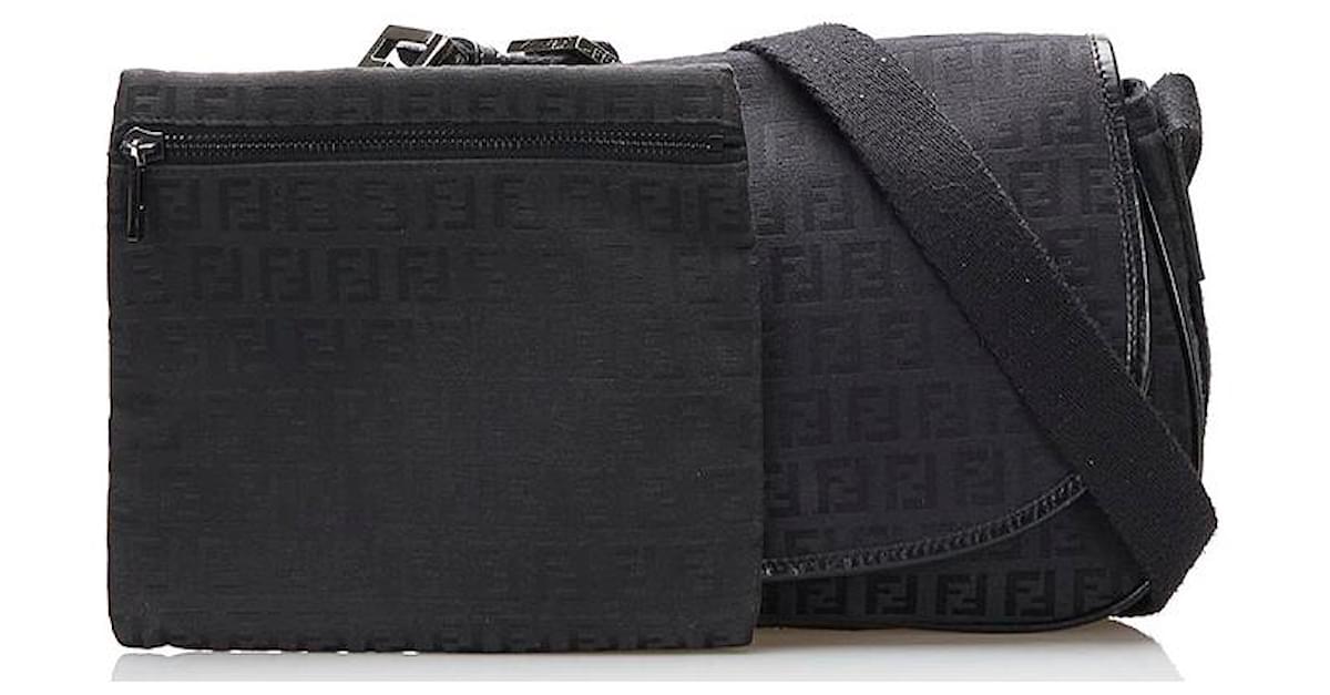 Fendi Zucchino Canvas Crossbody Bag with Pouch 8BR320 Black Cloth ref ...