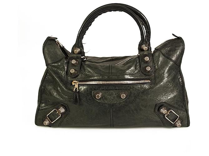 Balenciaga Dark Gray Distressed Leather Rose Gold Giant Large City