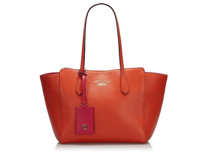 Gucci Orange Pebbled Leather Small Swing Tote Bag | Yoogi Orange Gucci swing Tote display picture 1