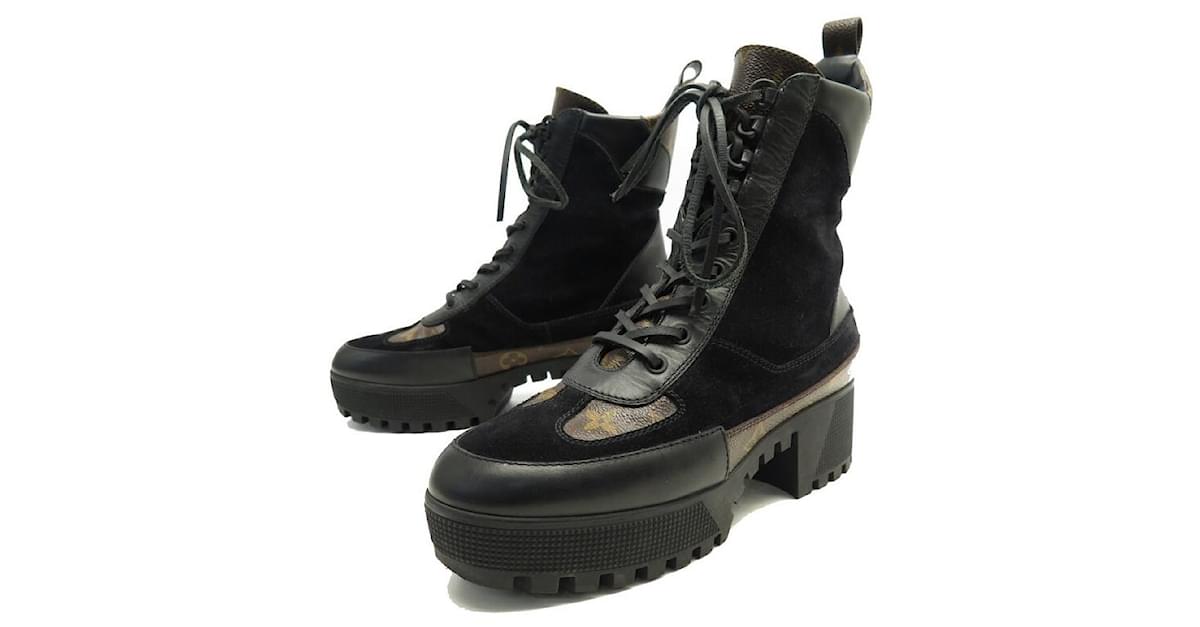 Louis Vuitton, Shoes, Louis Vuitton Laureate Platform Desert Combat Boot  Suede Leather Canvas Monogram