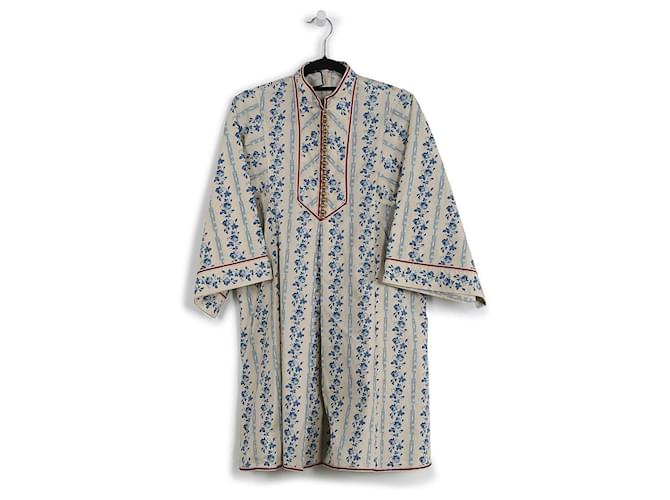 Gucci Off-White & Blue Floral Cotton Mandarin Collar Mini Dress Cream ref.JC787165 (Sold) - Joli Closet Gucci Off-White & Blue Floral Cotton Mandarin Collar Mini Dress Cream ref.JC787165 (Sold) - Joli Closet