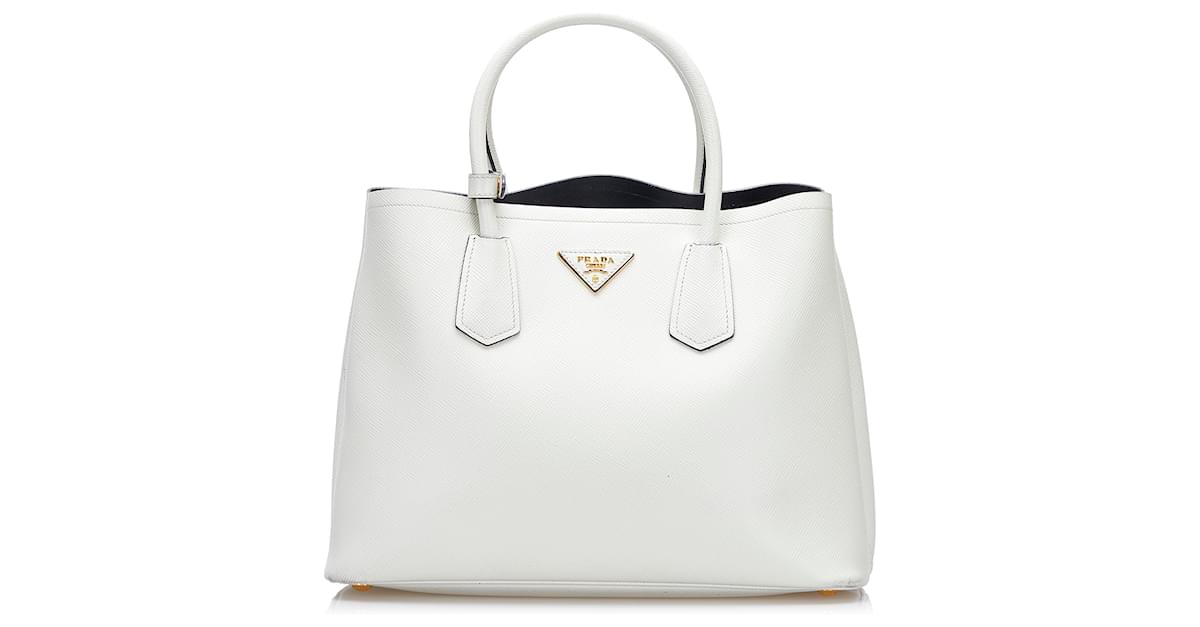 Prada White Saffiano Lux Leather Front Pocket Crossbody Bag Prada