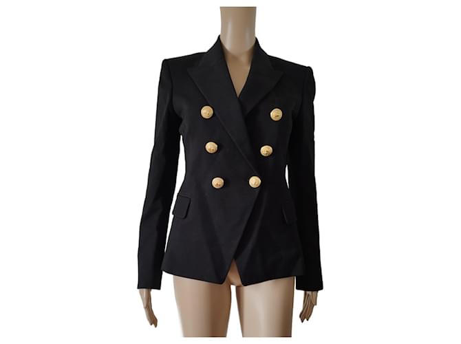 Balmain blazer jacket with lion buttons Black Wool