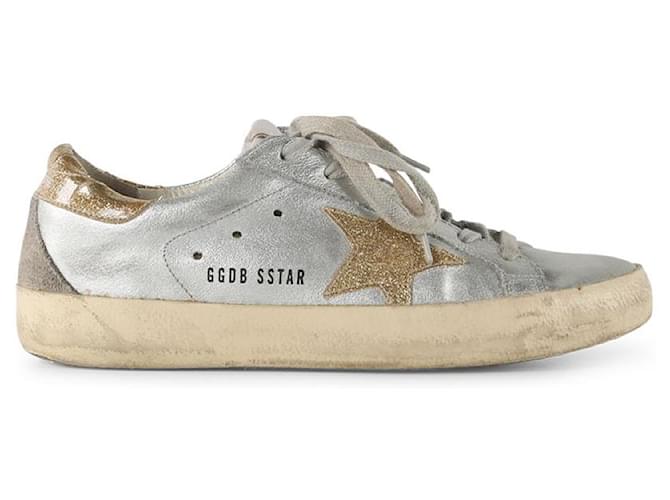 Golden Goose Superstar Silver Leather Sneakers Silvery Metallic