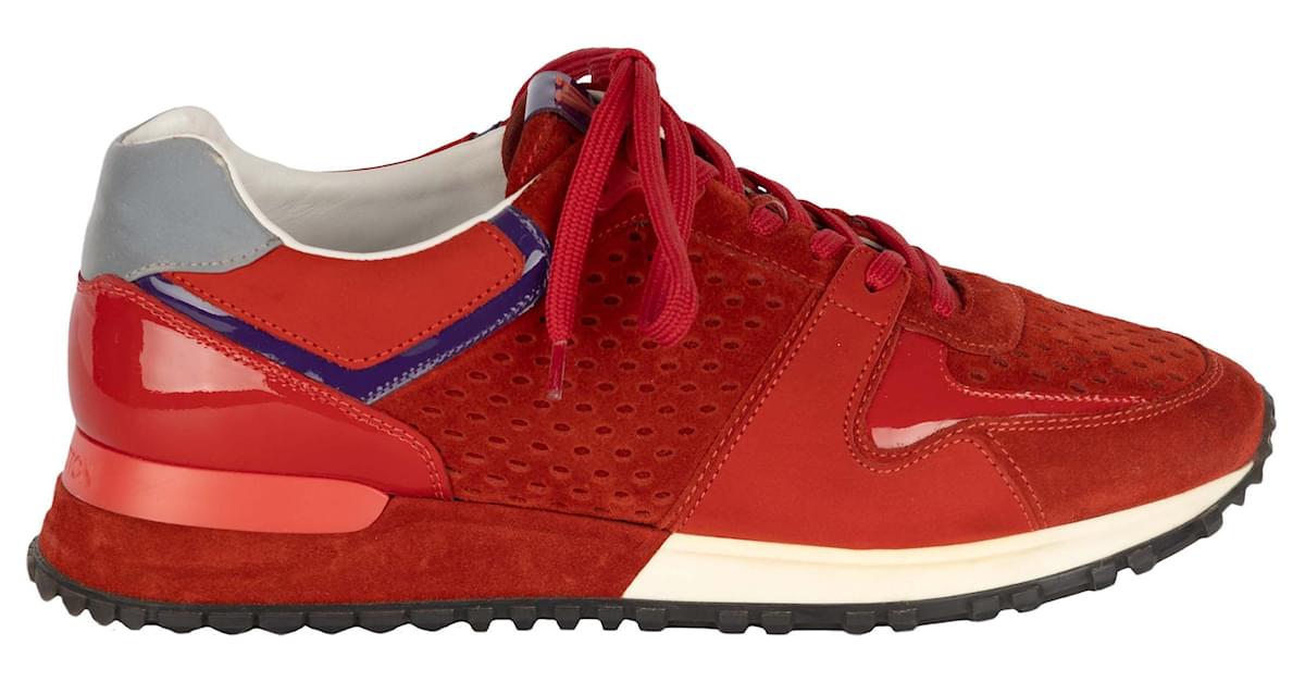 Louis Vuitton Red Suede Leather And Fabric Run Away Sneakers Size 36.5 at  1stDibs  red and white louis vuitton shoes, louis vuitton red sneakers, red  louis vuitton shoes