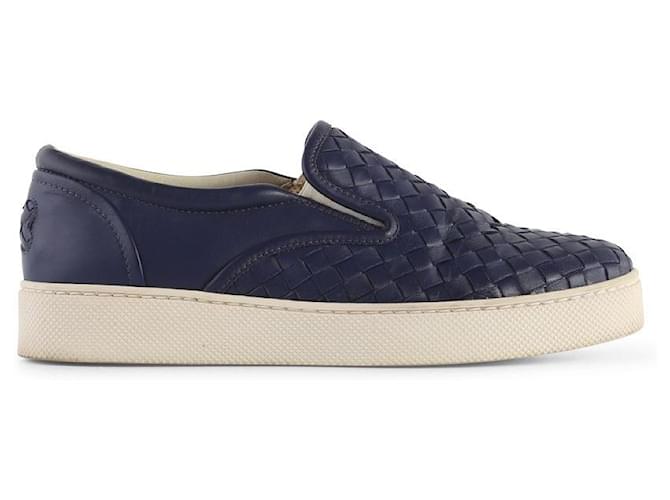 Bottega Veneta Navy Intrecciato Leather Dodger Slip On Sneakers
