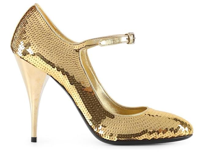 Miu Miu Gold Sequins Mary Jane Pumps Golden Metallic ref.790843