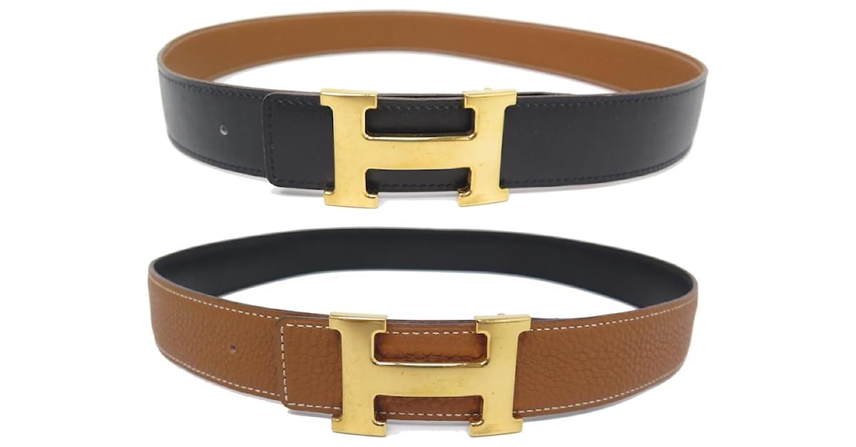 Hermes Belt Clou de Selle Black High Waist Box Leather Gold Hardware 75 New