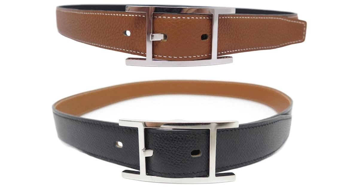 Hermes CEINTURE HERMES QUENTIN H054550CKAA105 REVERSIBLE EN CUIR NOIR ET GOLD BELT ref.791596 Joli Closet