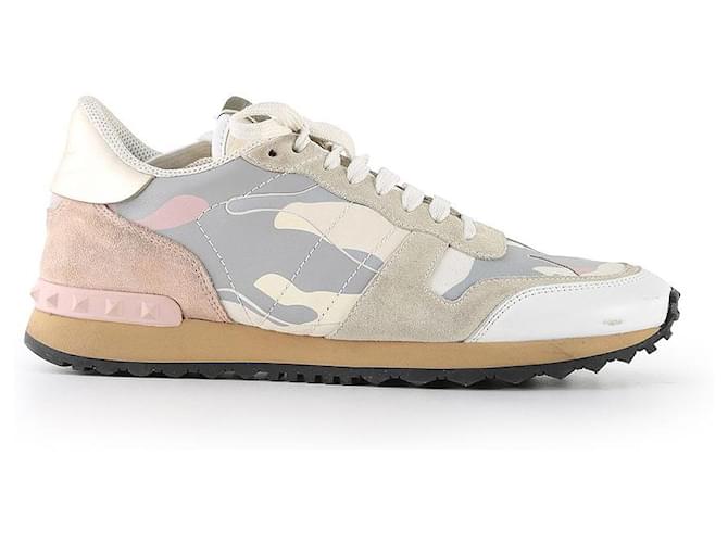 Valentino Garavani Pink And Grey Leather/Suede/Canvas Rockrunner