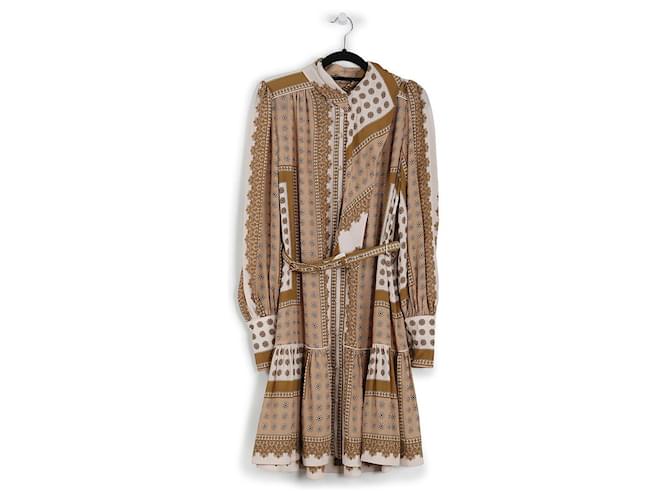 Zimmermann Tan & Beige Printed Silk/Viscose Ruffled Long Sleeves Mini Dress  (Sold) - Joli Closet
