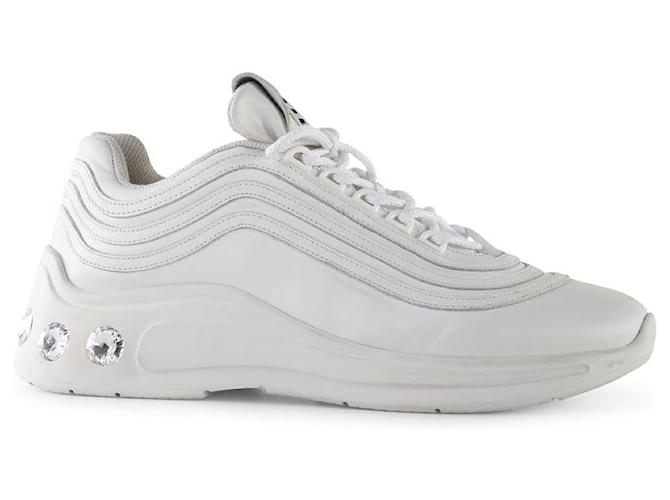 Miu Miu White Calf Leather Crystal Embellished Running