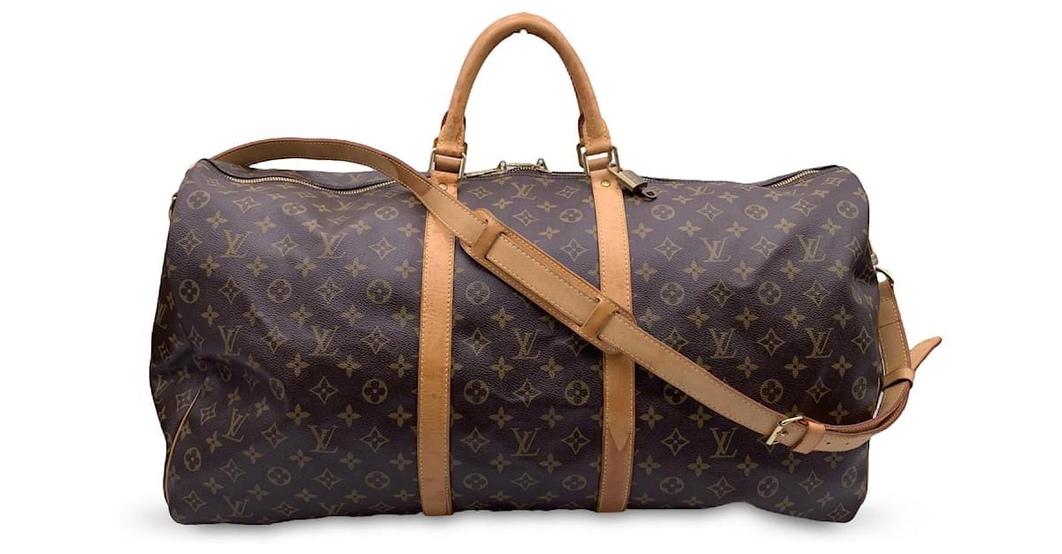 Louis Vuitton Monogram Keepall 60 Bandouliere Travel Duffle Bag Brown Cloth  ref.798058 - Joli Closet