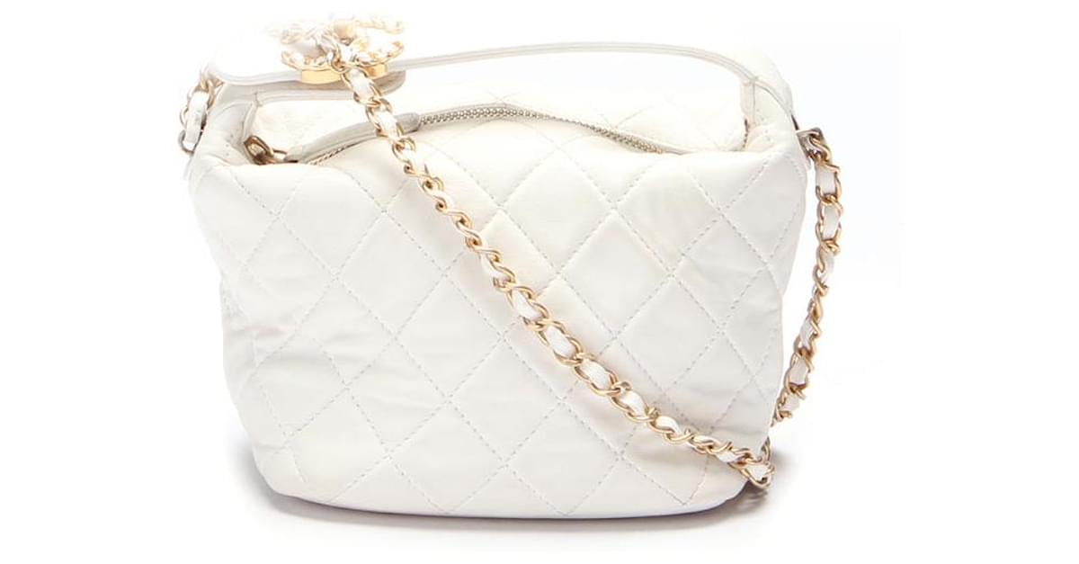 Chanel Quilted Leather Perfect Meeting Hobo Bag White Lambskin ref.798141
