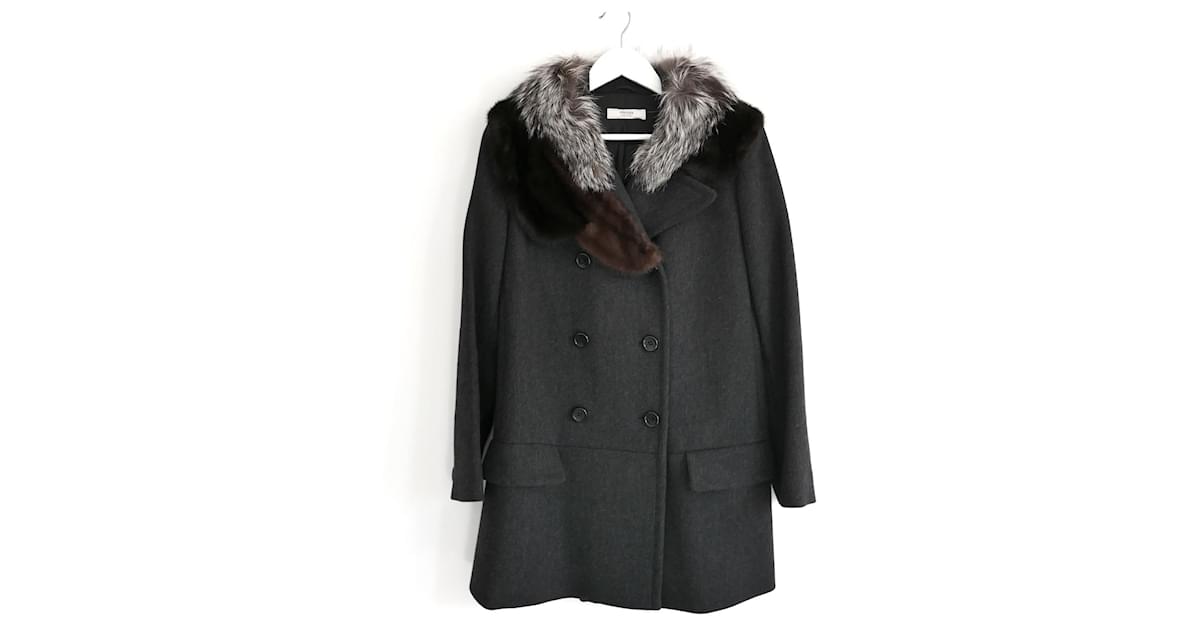 Prada Fall 2006 Fox & Mink Collar Wool Coat Dark grey  - Joli  Closet